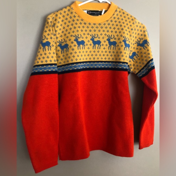 Obermeyer Other - Vintag OBERMEYER Colorful Red & Yellow with Blue Deer Wool Sweater  Size S
